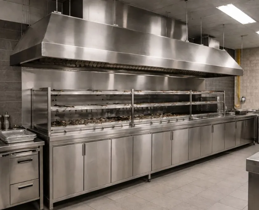 Captação de fumaça em cozinha comercial com coifa projetada pela Art Coifas