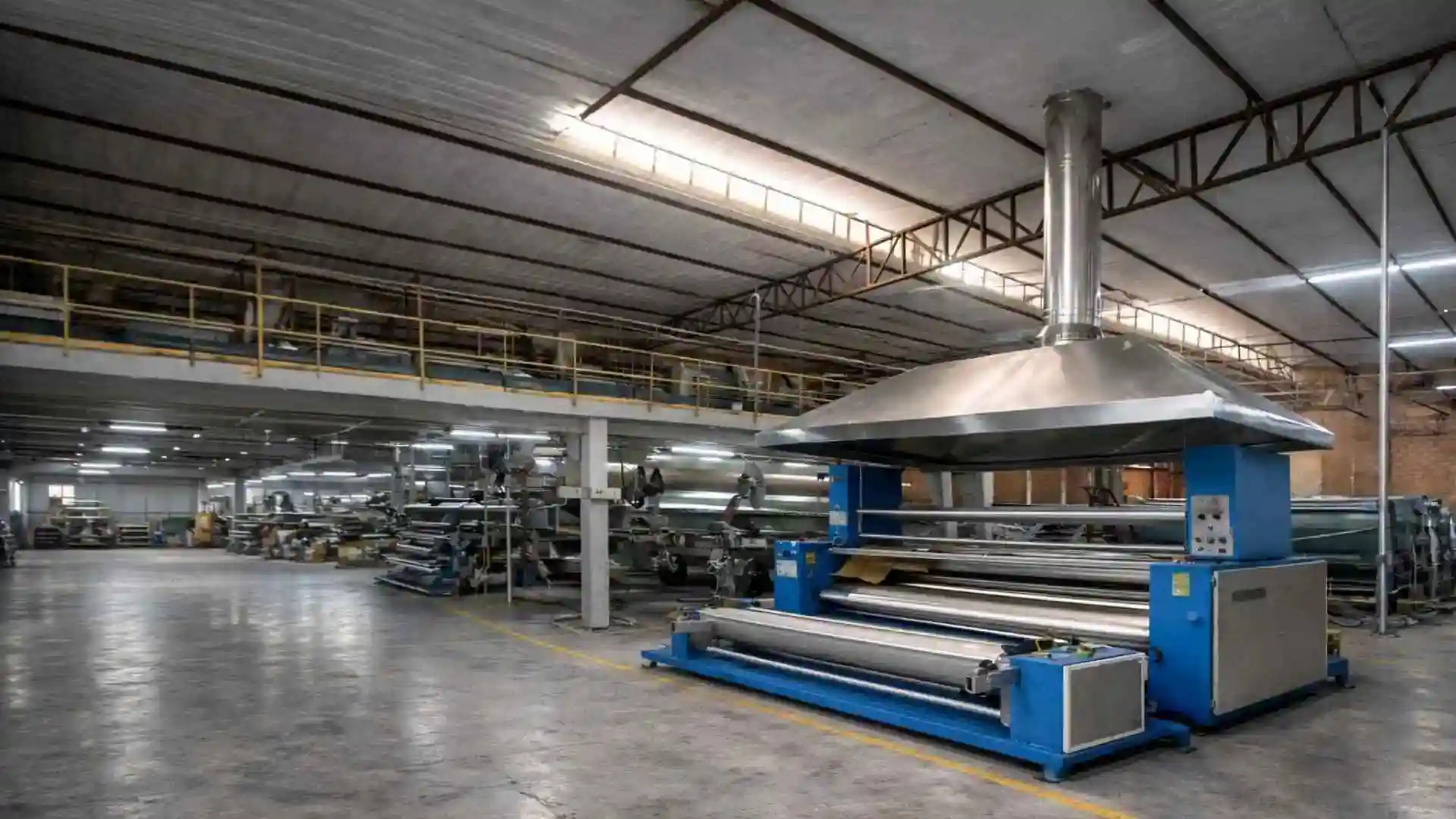 Sistema de exaustão industrial instalado com dutos metálicos em ambiente técnico